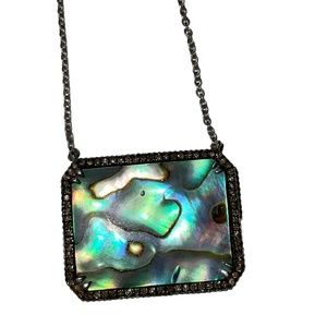 Mother of pearl and Champagne Diamond Necklace Rhodium Plated Necklace